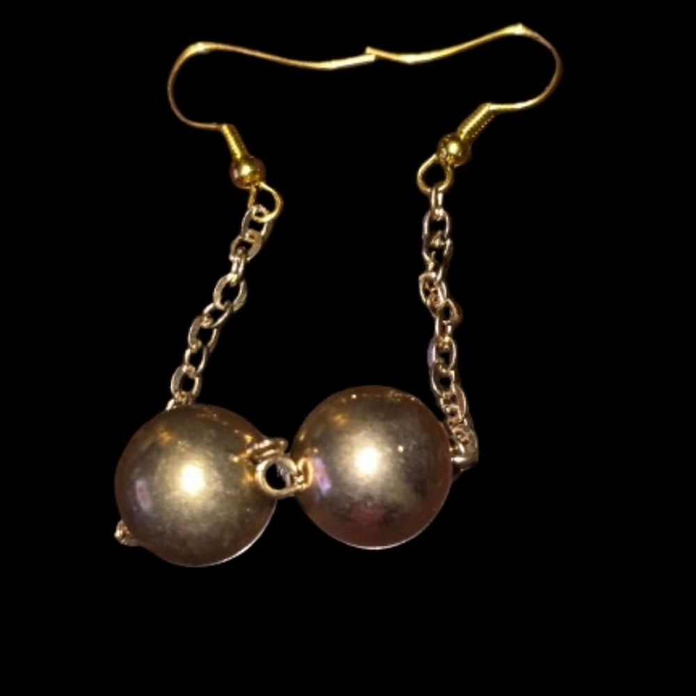 Recovered dangling earrings gold tone ball on gold tone chain. 20